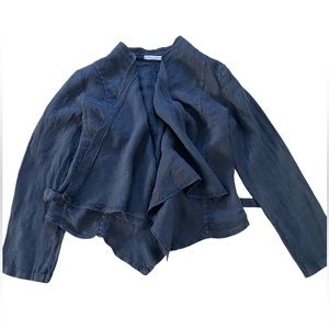 Tempo Paris navy linen open front jacket, Medium